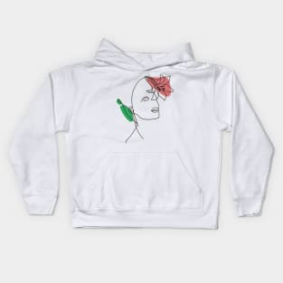 Rose woman minimalist line art Kids Hoodie